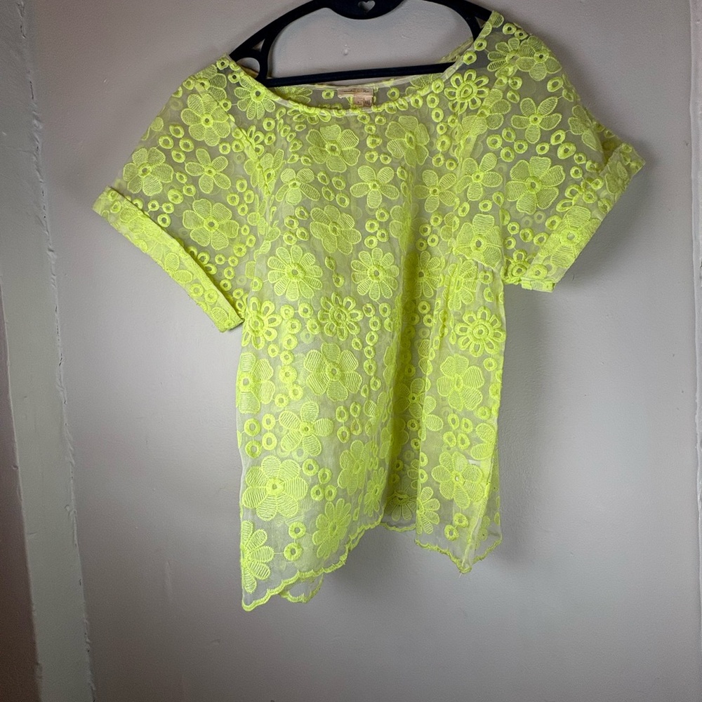 Meadow Rue Bright Yellow Floral Lace Blouse